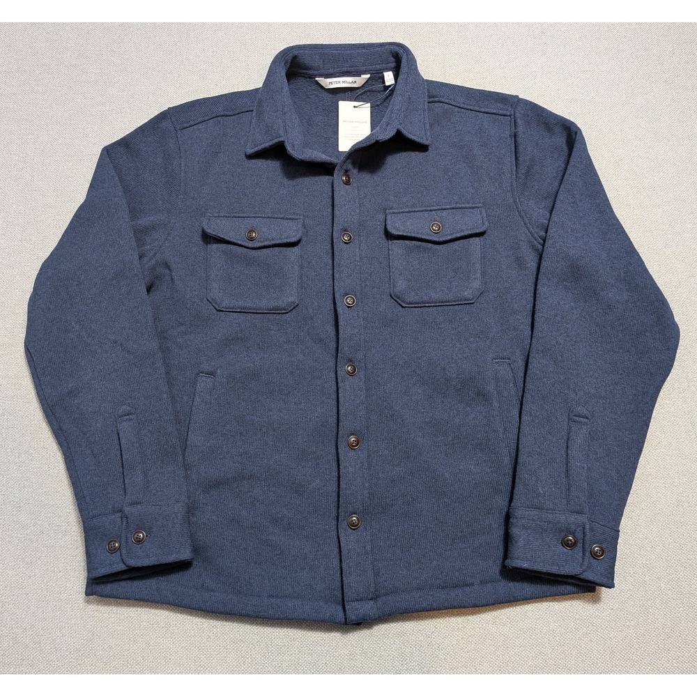 Peter Millar Crown Men's Large Navy Sweater Fleece Shirt Jacket MF22K62 Shacket